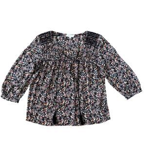 Tara Vince Camuto Floral Flowy Peasant Blouse Womens Sz M Black